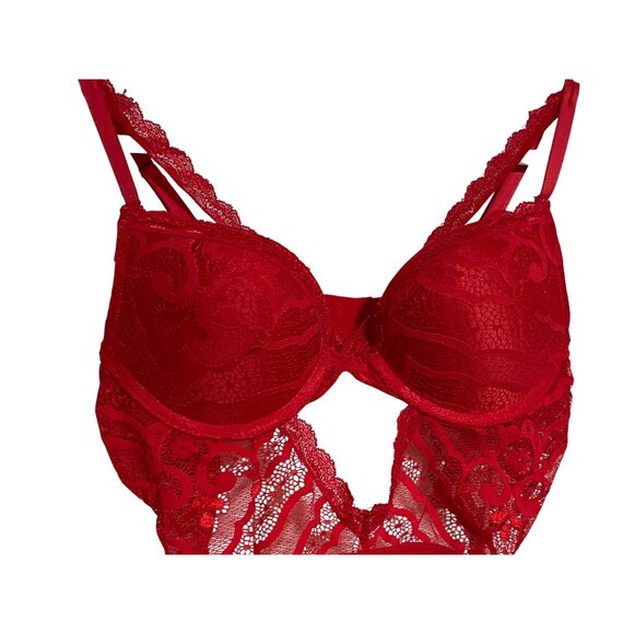 Red Lace Underwire Bralette With Adjustable Straps & Back Clasp Size M #C-6-115- - Picture 2 of 9